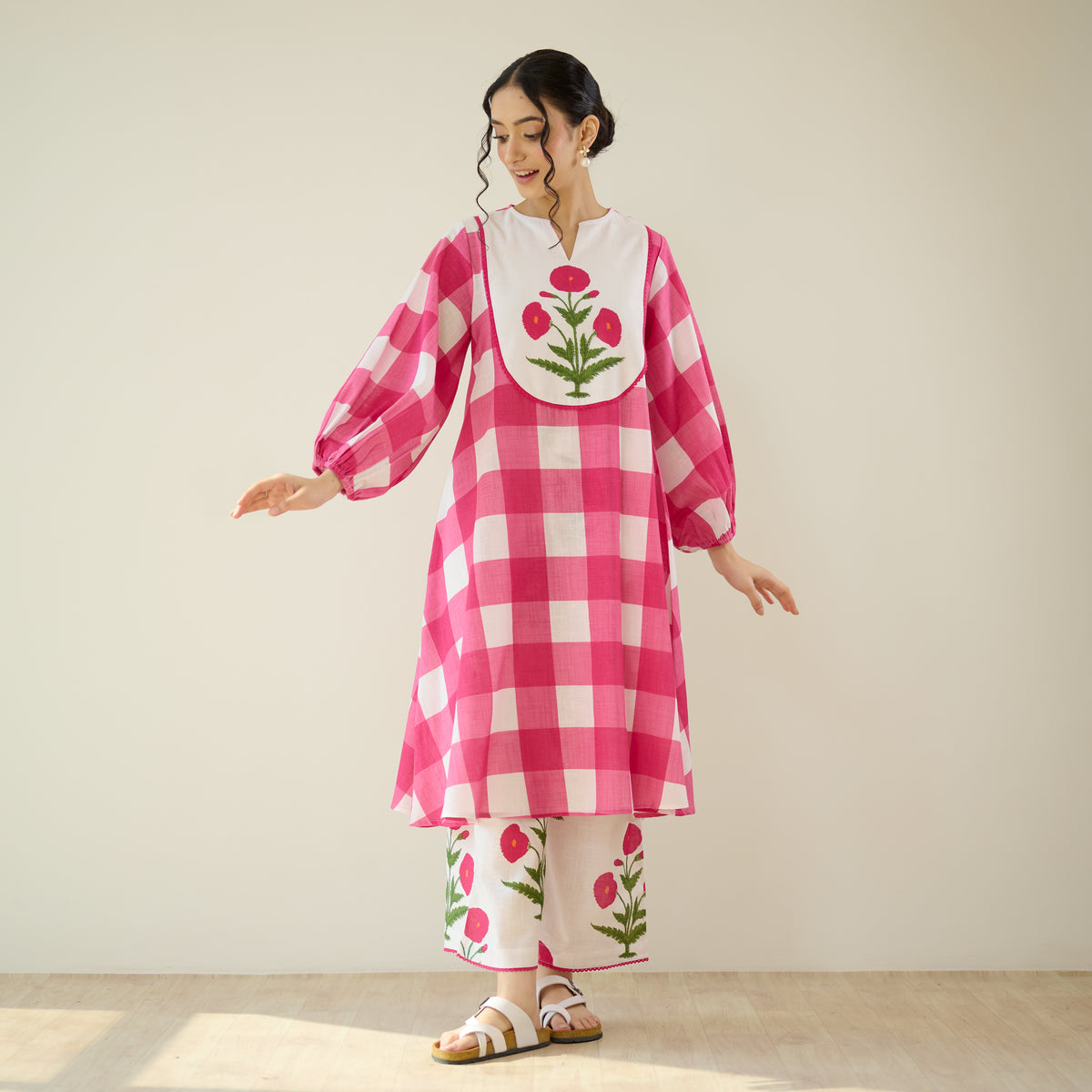 Old School Slub Cotton Kurta Set - Rose Pink