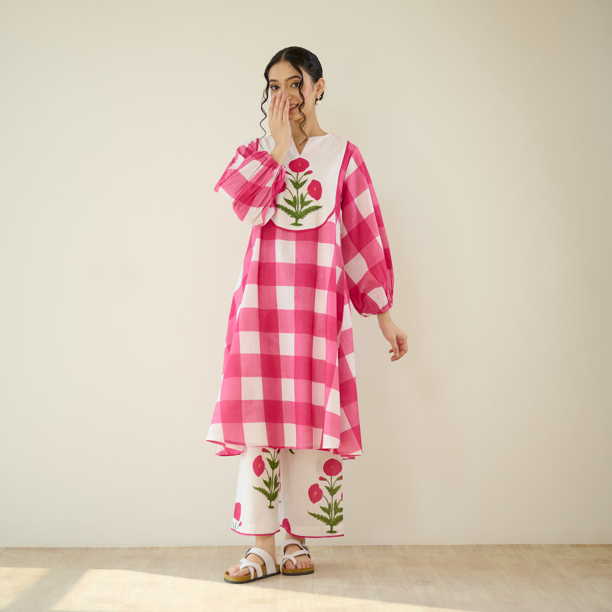 Old School Slub Cotton Kurta Set - Rose Pink