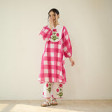 Old School Slub Cotton Kurta Set - Rose Pink