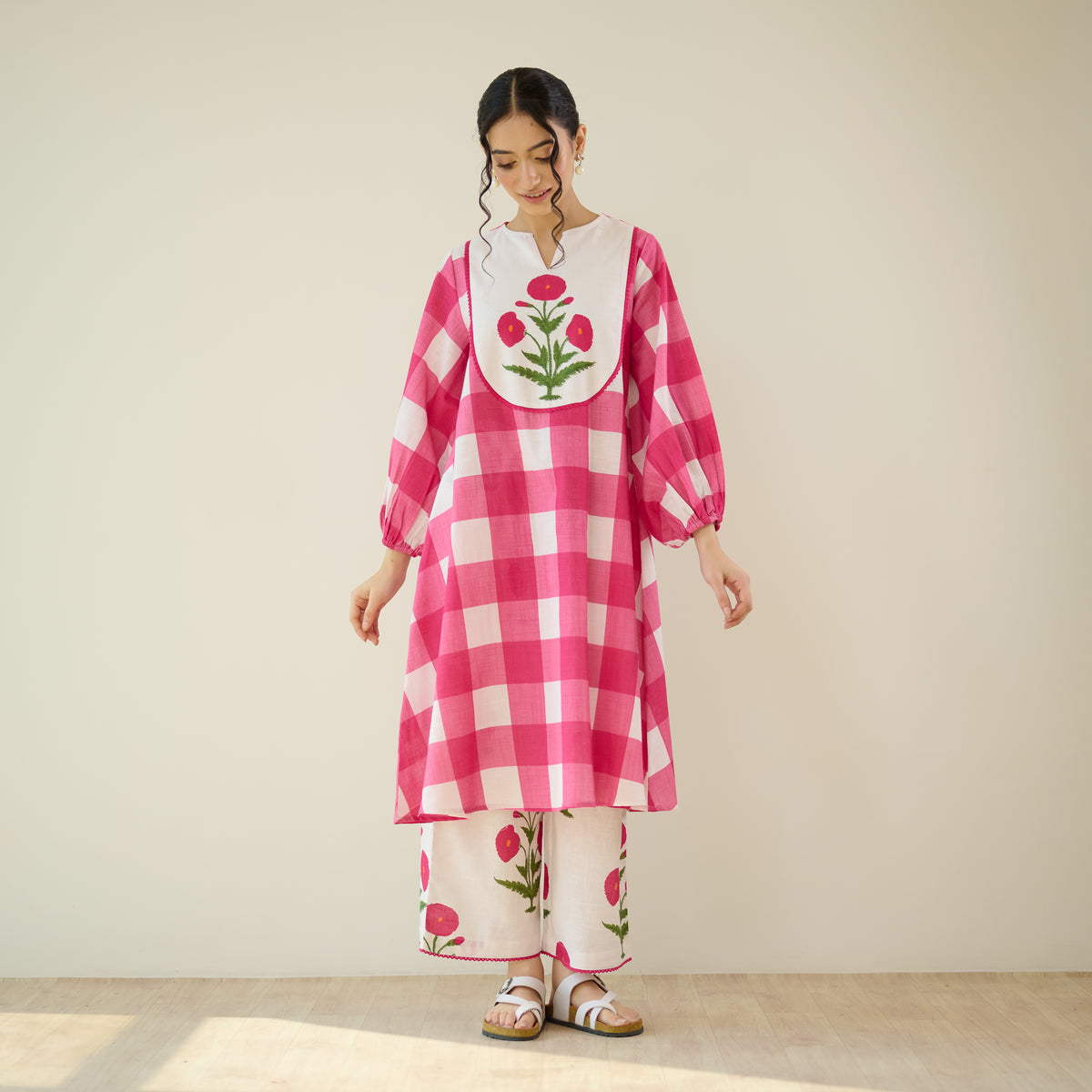 Old School Slub Cotton Kurta Set - Rose Pink