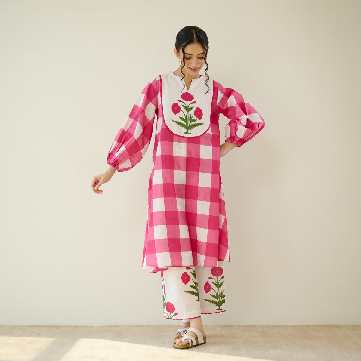 Old School Slub Cotton Kurta Set - Rose Pink