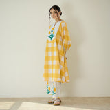 Old School Slub Cotton Kurta Set - Mango Yellow