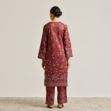 Maroon Contemporary Woollen Kurta with Lace Detail