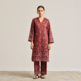 Maroon Contemporary Woollen Kurta with Lace Detail