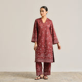 Maroon Contemporary Woollen Kurta with Lace Detail