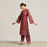 Maroon Contemporary Woollen Kurta with Lace Detail