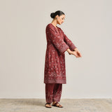 Maroon Contemporary Woollen Kurta with Lace Detail