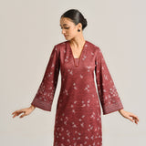 Maroon Contemporary Woollen Kurta with Lace Detail