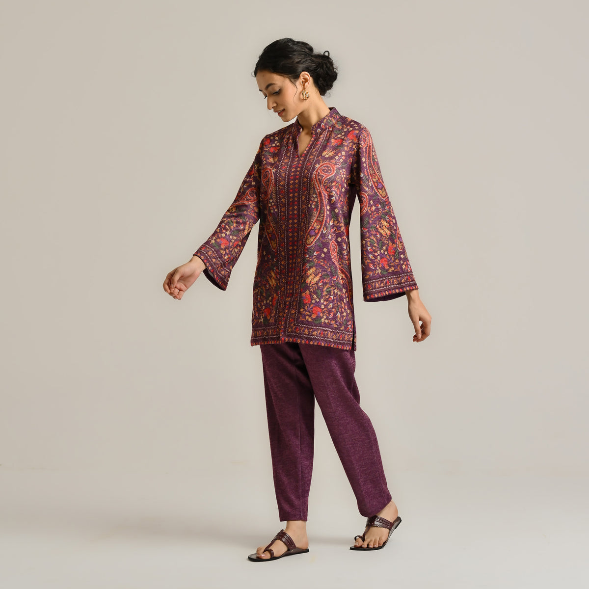 Wine Kashmiri Inspired Contemporary Woollen Co-ord Set