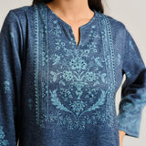 Blue Contemporary Embroidered Woollen Kurta