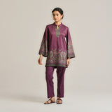 Wine Kashmiri Inspired Contemporary Woollen Co-ord Set