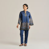 Blue Kashmiri Inspired Contemporary Woollen Kurta