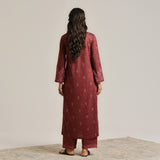 Maroon Contemporary Embroidered Woollen Kurta