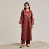 Maroon Contemporary Embroidered Woollen Kurta