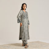 Grey Contemporary Embroidered Woollen Kurta