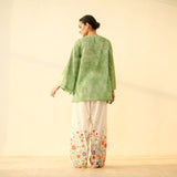 Basant Hand Embroidered Mulmul Cotton Farshi Set - Sage Green