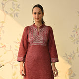 Maroon Embroidered & Monotone Woollen Kurta Pant Set