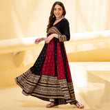 Black & Maroon Long Kalidaar Dress with Border Details