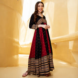 Black & Maroon Long Kalidaar Dress with Border Details