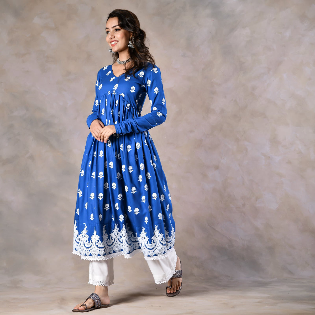 Blue Front Gathered Kurta