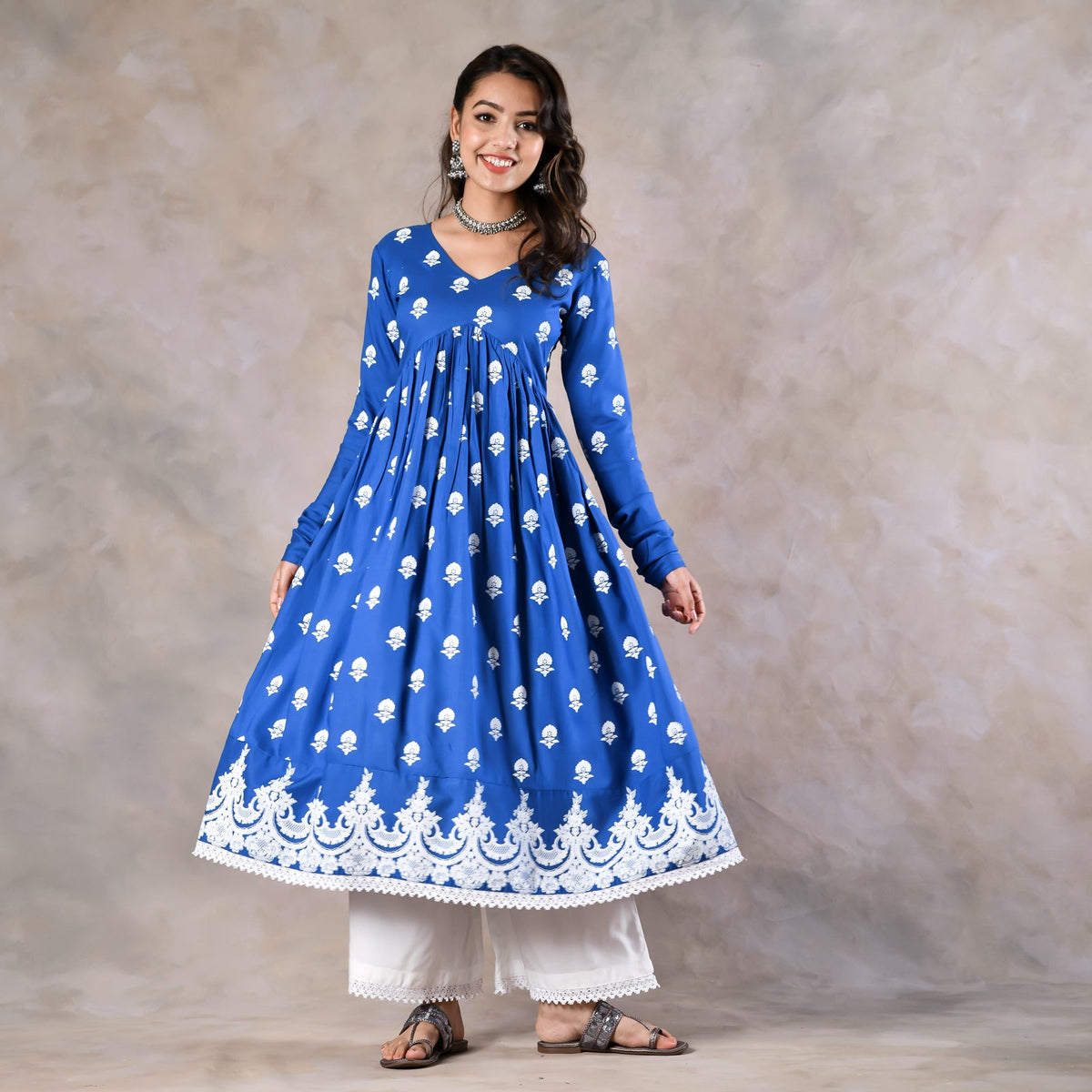 Blue Front Gathered Kurta