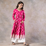 Pink Front Gathered Kurta Pant Co-ord Set