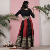 Black & Maroon Long Kalidaar Dress with Border Details