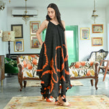 Blissful Tales Black & Rust Schiffli Tie Dye Dress