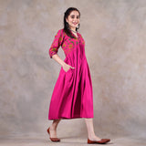 Pink Gathered Alia Cut Dress with Tassels