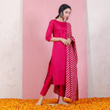 Magenta Kurta Set for Women with Straight Pants & Dupatta