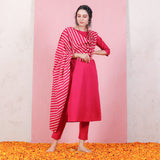 Magenta Kurta Set for Women with Straight Pants & Dupatta