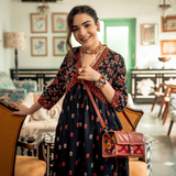 Black Bloom in the Dark V Neck Alia Cut Dress