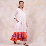 White Bandhani Angrakha Yoke Dress