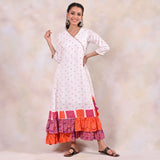White Bandhani Angrakha Yoke Dress
