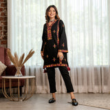 Black Acrylic Short Kurta with Tassel Detailing