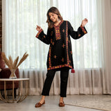 Black Acrylic Short Kurta with Tassel Detailing