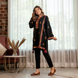 Black Acrylic Short Kurta with Tassel Detailing