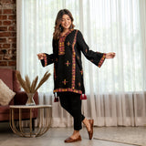 Black Acrylic Short Kurta with Tassel Detailing