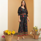 Black Floral Jumpsuit with Belt