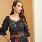 Black Floral Jumpsuit with Belt