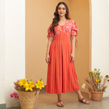 Orange Box Pleated V Neck Dress
