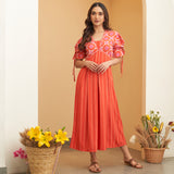 Orange Box Pleated V Neck Dress