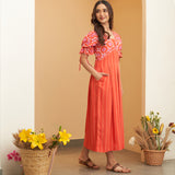 Orange Box Pleated V Neck Dress