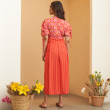 Orange Box Pleated V Neck Dress