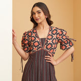 Black Box Pleated V Neck Dress