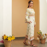 White Floral Flared Sleeves Dress