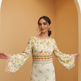 White Floral Flared Sleeves Dress