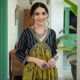 Olive & Blue V Neck Alia Cut Lotus Dress