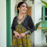 Olive & Blue V Neck Alia Cut Lotus Dress