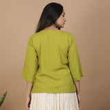 Olive Floral Embroidery Panelled Top with 3/4th Sleeves